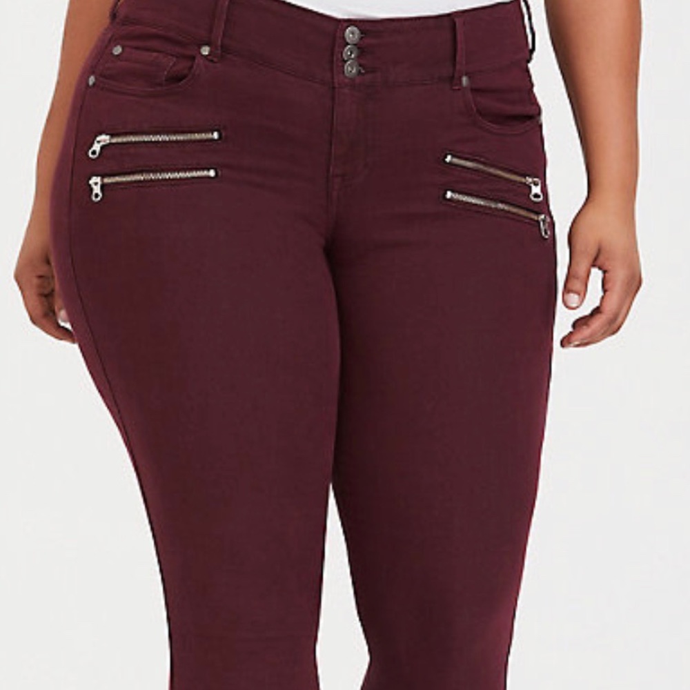 Burgundy Zip Jeggings NWOT